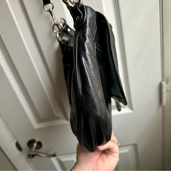 Coach Black Leather Shoulder Bag with Silver Accents - Picture 12 of 12